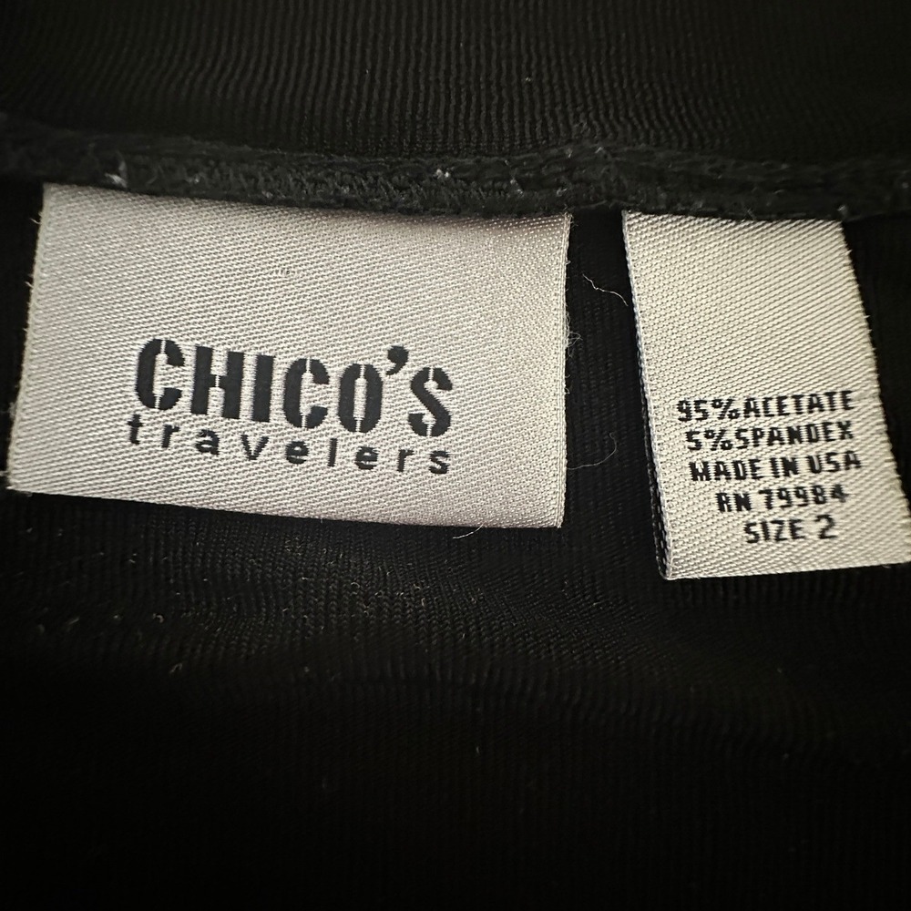 Chico's Travelers Top Women Black V-Neck 3/4 Sleeeve Capsule Wardrobe USA Made 2 - Picture 3 of 4